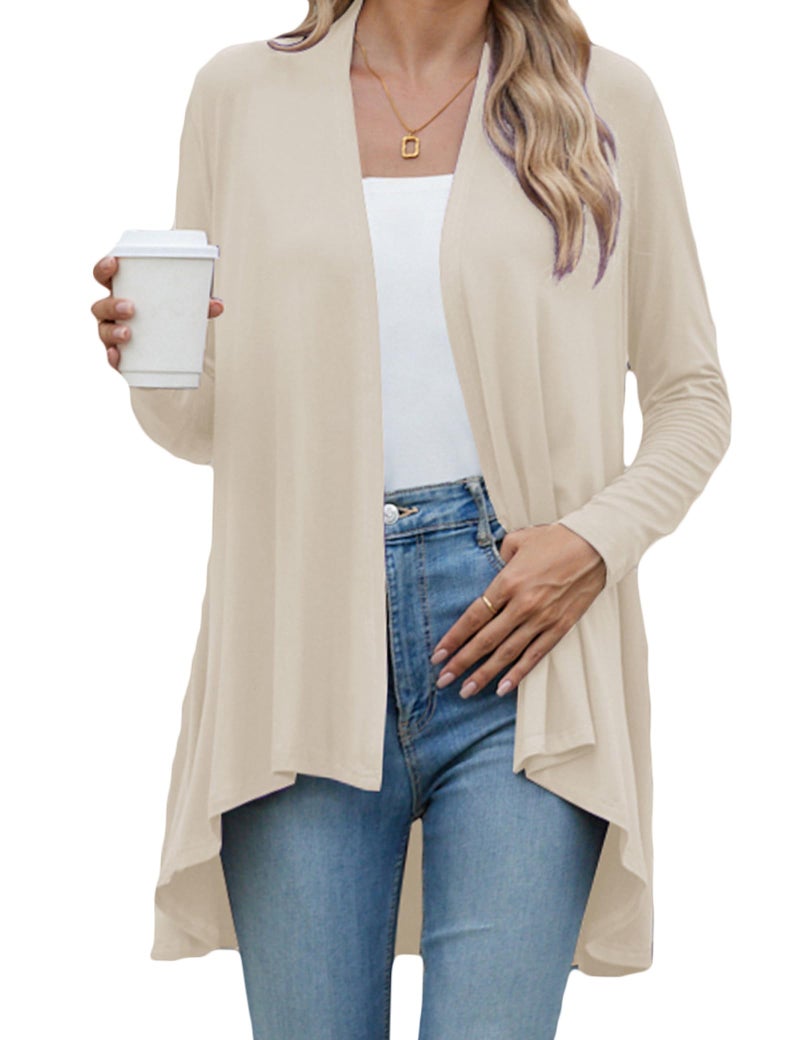 POGTMM Womens Cardigans Lightweight Drape High Low Hem Open Front Knit Cardigan Sweaters (US S(4-6), Beige) - Image 3